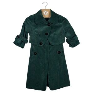 Bebe Y2K Emerald Green Velour Trench Coat Cape Jacket Small